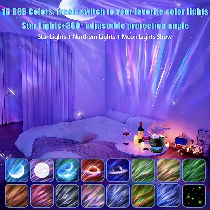 Galaxy Projector,Northern Lights Projector,3 HD Projection Lenses,Galaxy Projector for Bedroom,16-Color Moon Projector,Bluetooth Speaker Projector Light,Star Projector,Kids Bedroom Decor,Teen Gifts