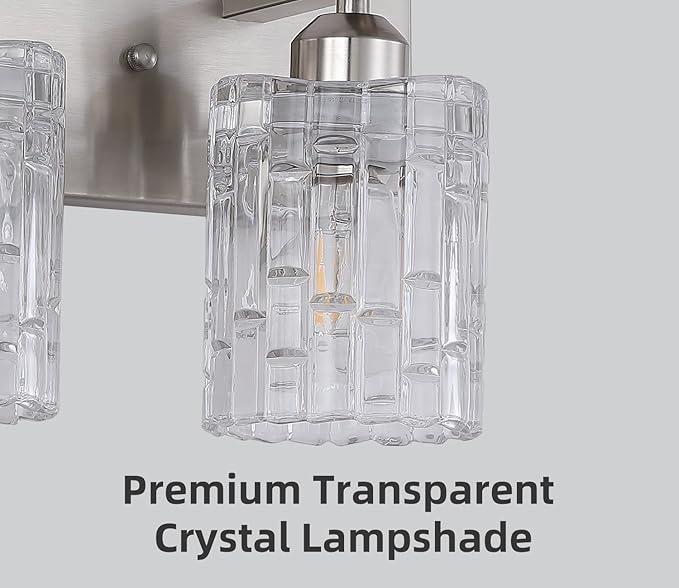 3-Light Crystal Bathroom Vanity Light Over Mirror, Nickel Modern Wall Light Fixture for Bathroom, Living Room, Bedroom, Hallway