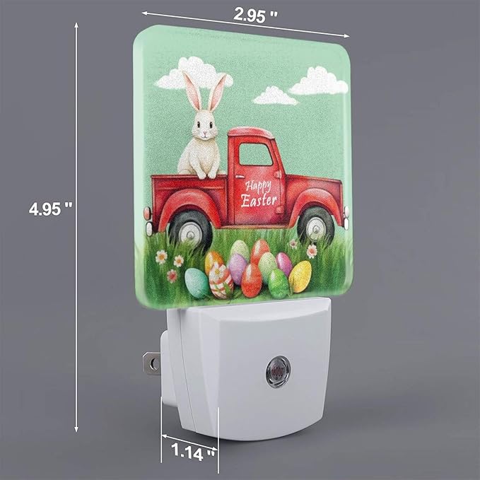 Rabbit in The Truck Easter Bunny LED Plug-in Night Lamp 2 Piece Set, Summer Sunset Nightlights Set of 2 for Bedroom Kitchen