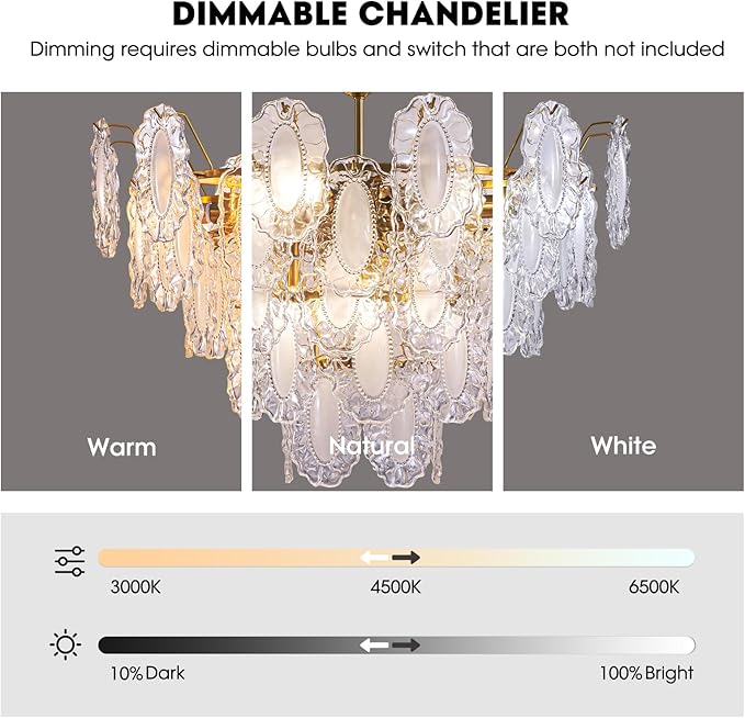 7PM Modern Gold Glass Chandelier, 5-Layer Antique Crystal Chandeliers 12 Light Round Pendant Ceiling Fixture 59" Hanging Adjustable Chain for Foyer, Living Room, Bedroom, Dining Room 27.5 inch