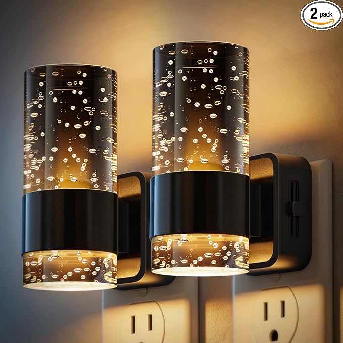 JandCase Night Lights Plug into Wall, 2 Pack Automatic LED Night Light | 0-100LM Dimmable, 3000K Plug in Night Lights with Auto Light Sensor, for Bathroom Hallway Decor