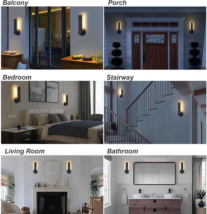 Aluminum LED 18W Modern Wall Sconces Set of 2 Black | Wall Lighting Indoor Outdoor Hardwired Wall Lights for Office,Porch, Bedroom, Bathroom, Living Room,Stairway