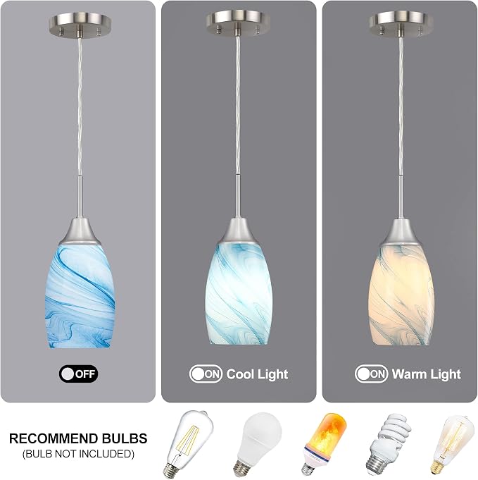Viinew Mini Glass Pendant Light,1-Pack Blue Marble Glass Pendant Lights | Handblown Blue Marble Oval Art Glass Lamp Ceiling Hanging Light 4.72" Small Chandelier for Dining Room Kitchen