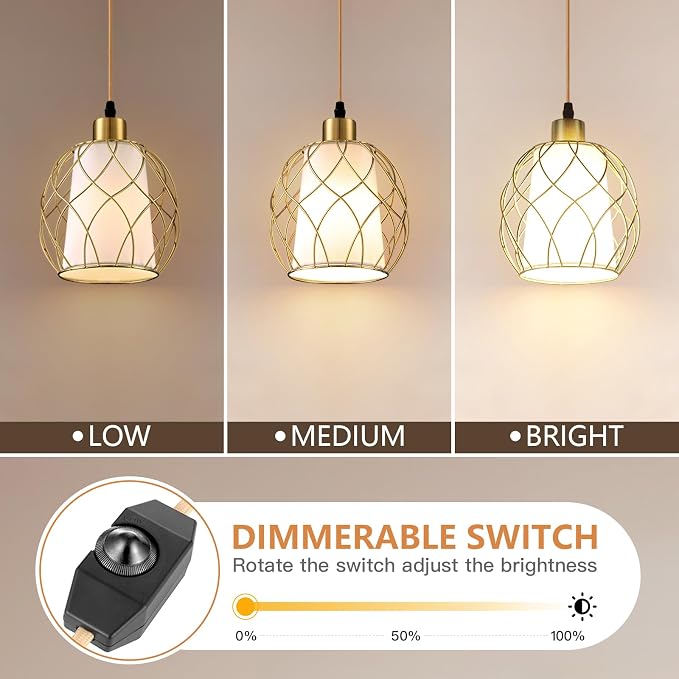 Plug-in Pendant Light, Hanging Lamp with Linen Shade, 15ft Golden Cotton Cord, Plug-in Light Fixture for Bedroom (Bulb Included)