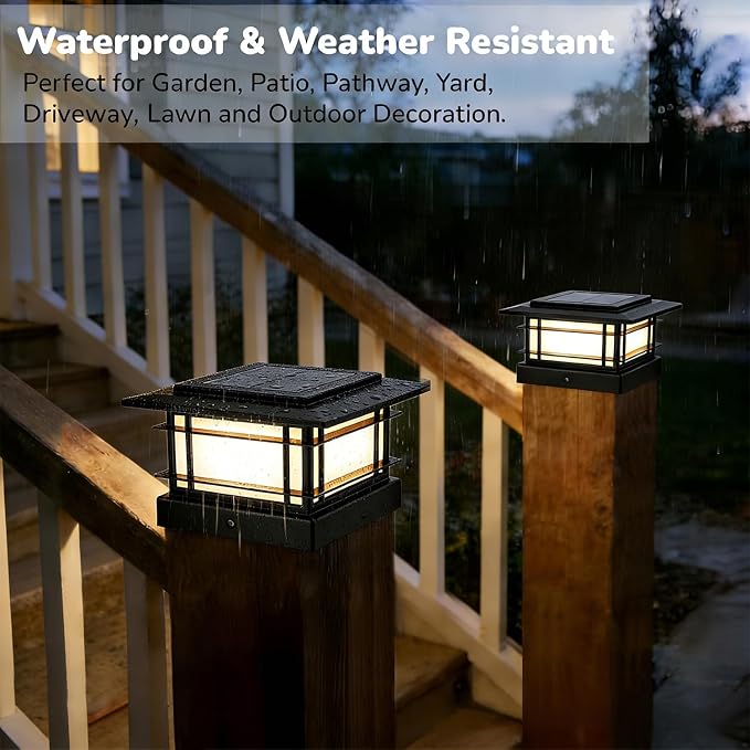 Dynaming 4x4 Solar Post Cap Lights Outdoor with 2 Color Modes, 12 Pack Fence Post Solar Lights Black Shell Fit for Vinyl/Wooden Posts, High Brightness SMD LED Lighting Decor for Garden Deck Patio
