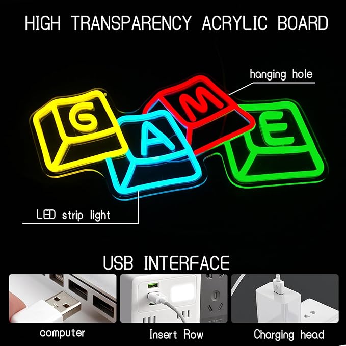 Gamer Neon Sign for Gaming Room Decor, Dimmable LED Game Neon Lights for Boys Bedroom, Teens, Man Cave Wall Decor Gifts