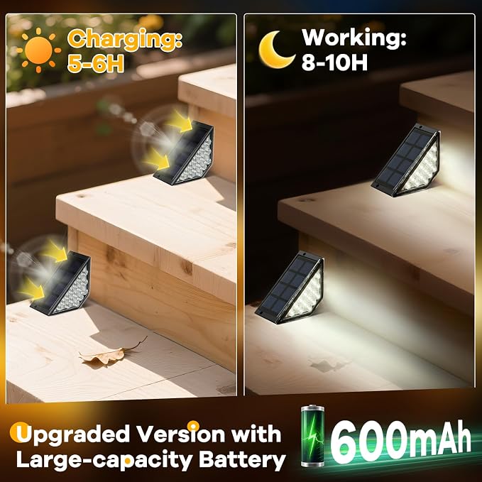 BKBB PPBB Solar Step Lights for Outside, Solar Stair Lights Outdoor Waterproof, Deck Step Lights for Fence, Patio, Yard, Porch, Front Door, Sidewalk, Garden, Patio Decor (6, Cool White)