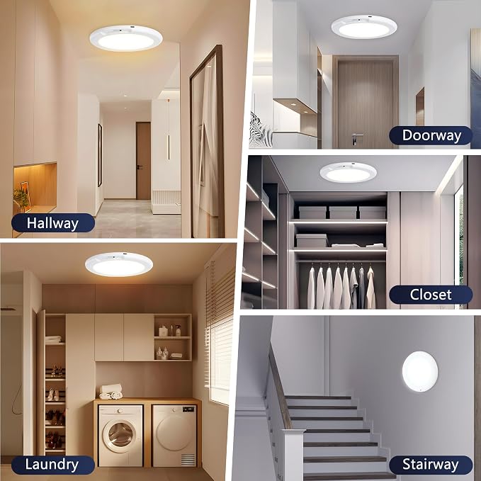 maylit 2 Pack Rechargeable Ceiling Lights with Motion Sensor | Wireless Battery-operated Lighting for Closets, Bathrooms, Hallways, Stairs and Pantries