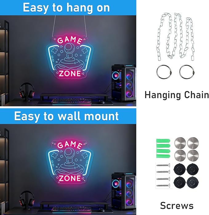 Game Zone Neon Sign Game Room Neon Sign Gaming Zone LED Neon Light Gamer Wall Decor Light up Signs for Man Cave Bedroom Party Decoration Ideal Chritmas Gifts for Boys