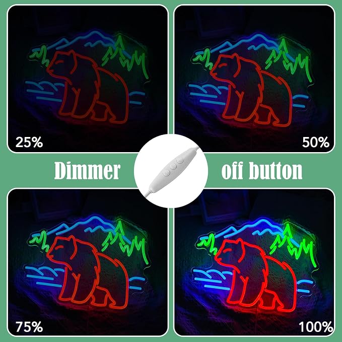 Bear Neon Sign for Wall Decor Dimmable Mountain LED Neon Light Bear Mountains Neon Light Signs Powered by USB for Living Room Hotel Zoo Neon Decor(16.5”*12.6”)