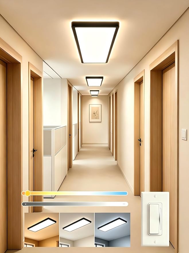 2Pack Black 23.6In Flush Mount Ceiling Light, 14W 3000lm Thyristor (TRIAC) Dimmable Rectangle LED Ceiling Light,3-CCT 3000-6500K with Memory Funcation,IP54 for Kitchen/Bathroom/Hallway/Office