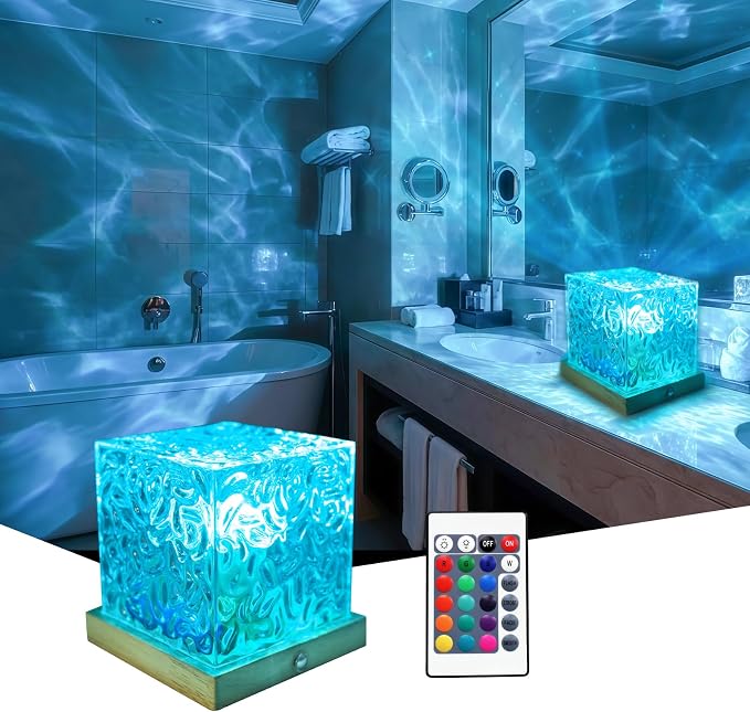 RICHMYC Ocean Wave Projector Light, 16 Colors Rotating Water Lamp, Remote | Beach Decor Sea Themed Gradual Northern Lights Projector for Office Bedroom Bar Restaurant (Cordless)