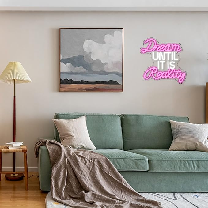 Horseneon Dream Until It Is Reality Neon Led Sign, Letter Neon Signs for Wall Decor, Neon Lights with USB Powered for Bedroom, Office, Livingroom, Study (Pink&White)