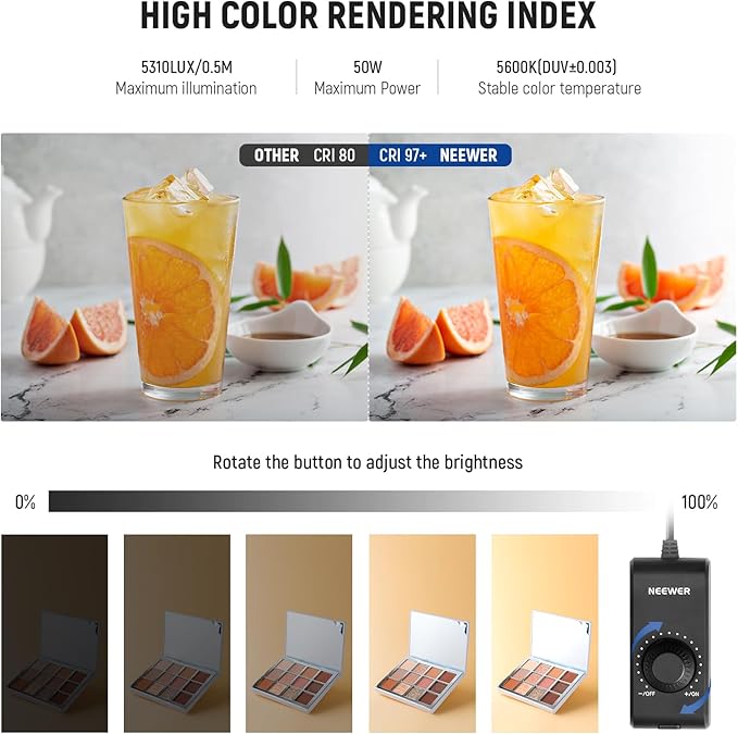 NEEWER 50W Upgraded Photo Studio Light Box, 20"x20" Portable Folding Photography Lightbox, 4 Backdrops, 5600K 192 LEDs 5310lx/0.5m Dimmable Picture Booth Shooting Tent for Jewelry Electronics, LP50