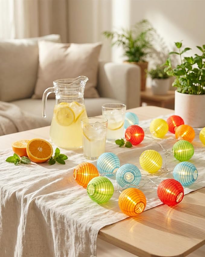 SUNSGNE Lantern String Lights, 8.5FT Indoor Lantern Christmas Lights with 10 LED Colorful Lanterns for Home Patio Party Wedding Bistro Indoor Bedroom Decoration