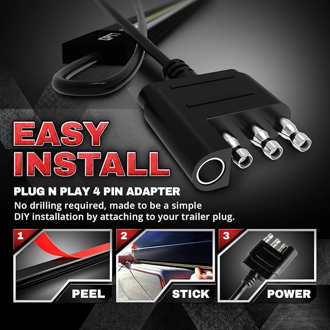 OPT7 Plug'n'Play Bundle for 2021-2023 F150 w/OE Halogen Taillights and Blind Spot Monitor – 60" Redline Double Row Two-Piece LED Tailgate Light Bar w/Amber Turn + Easy Connect Harness