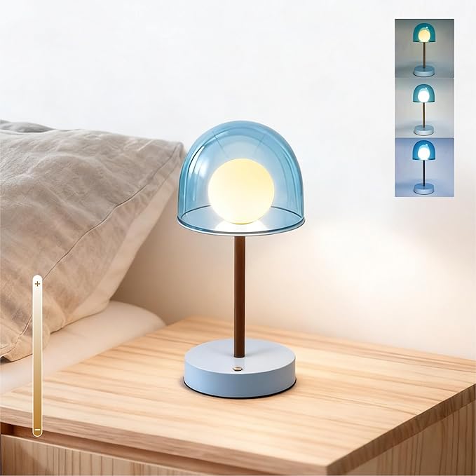 Blue Cordless Nursery Lamp, LED Small Kids Lamp, Shower Lamp IP44 | Blue Light Desk Battery, Wireless Table Lamps Dimmable, Small Battery Operated Lamp Kids Desk, Mini Lamp Desk Kitchen Lamp