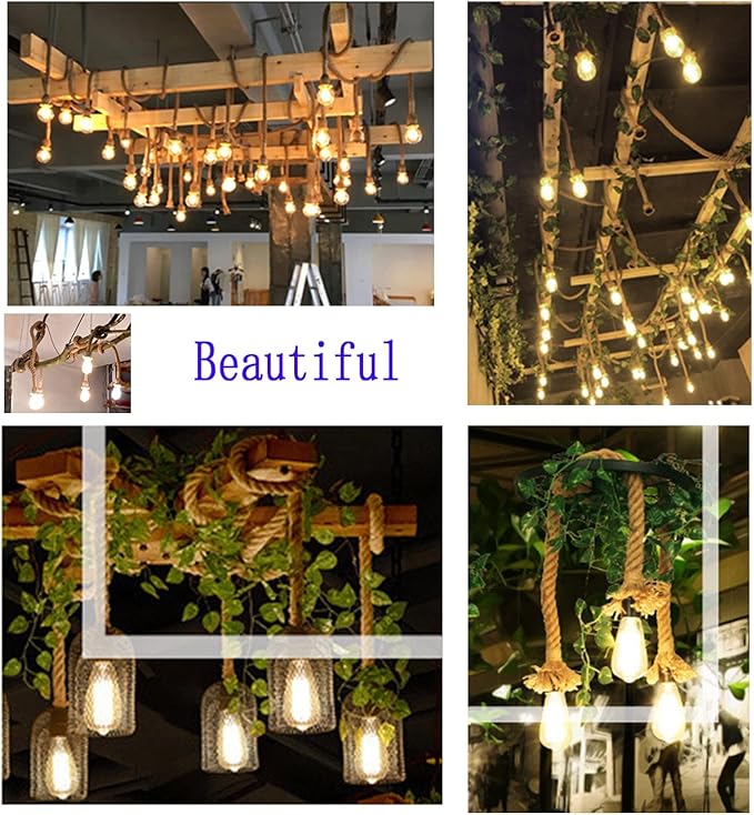 2 Pack Hemp Rope Pendant Light Kit - 3.7ft Vintage Farmhouse Hanging Cord with E26/E27 Socket, Adjustable Single Head Ceiling Light for Kitchen Island, Cafe, Bar, Tea House & Industrial Decor