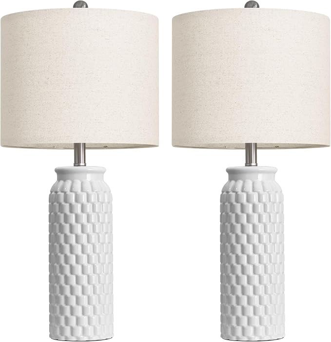 USumkky 27" Ceramic Table Lamps Set of 2 - Modern Farmhouse & Boho Style, Bedside Nightstand Lamps for Bedroom, Living Room End Table Lamps, Small Desk Lamp(White)