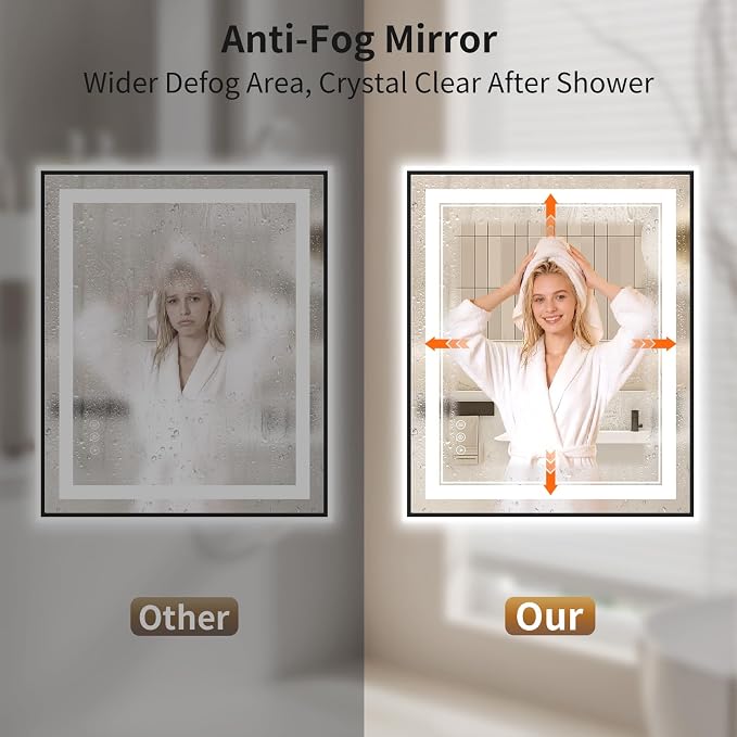 30"x36" LED Bathroom Mirror with Lights, Front & Backlit, Anti-Fog | Lighted Mirror with Dimmable, Aluminum Frame, 3 Color Temperature, CRI 90+, Touch Control with Memory, HD Tempered Glass