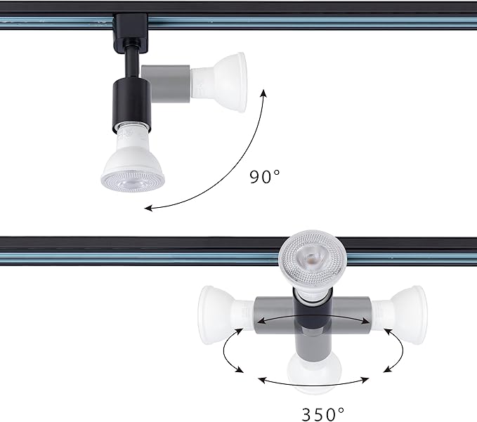 mirrea H Type Track Lighting Head to E26 Medium Screw Base Adapter Light Direction Adjustable Pack of 12 (Black)