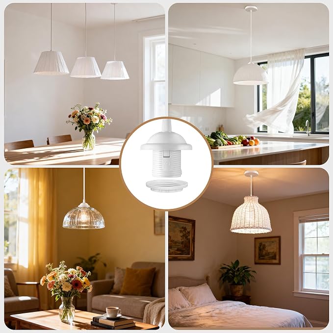 White Pendant Light Kit, Vintage Hanging Light Kit, Hardwired Lamp Kit | E26 E27 Ceiling Pendant Light Fixture, Adjustable Lamp Socket Pendant Light Wiring Kit Ceiling Light Kit, No Bulb