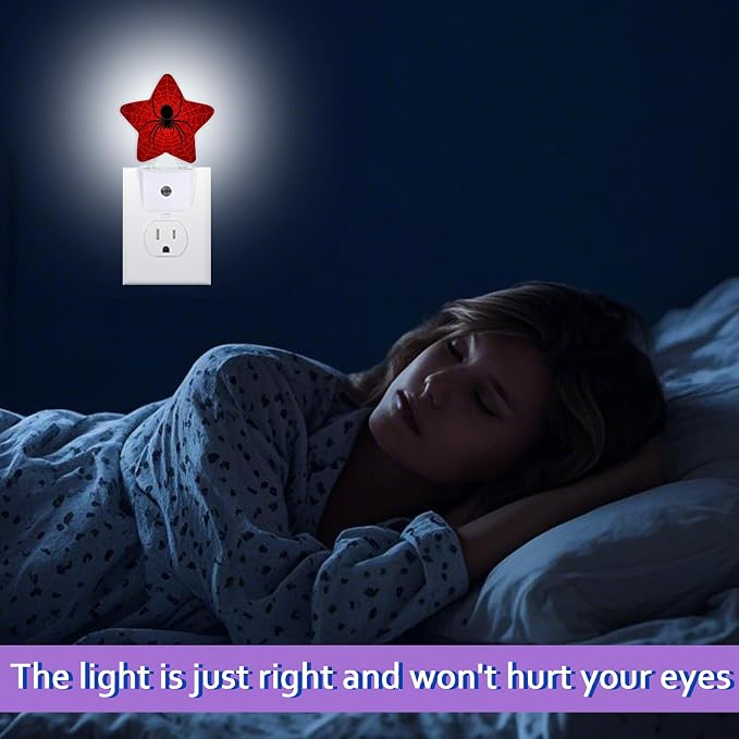 Night Lights Plug Into Wall Decorative,Black Spider Nightlights for Kids Bedroom, Red Spider Web Energy Efficient Dusk-to-Dawn Sensor Sleep Friendly Lamp for Nursery Bathroom