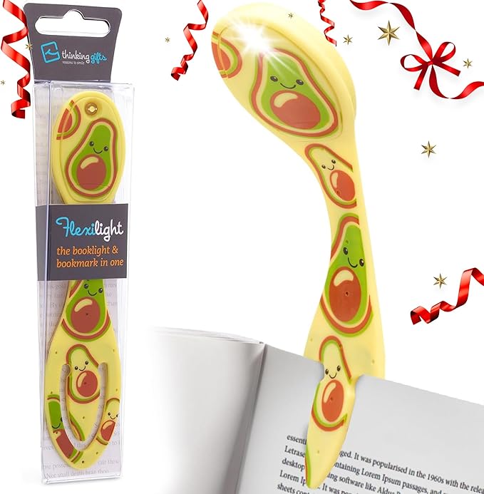 Gifts for Readers & Writers Book Light, Clip On Reading Light for Bed, 2in1 Flexilight & Bookmark, Small & Lightweight with a Soft Glow, 2 Batteries Included, Avocado