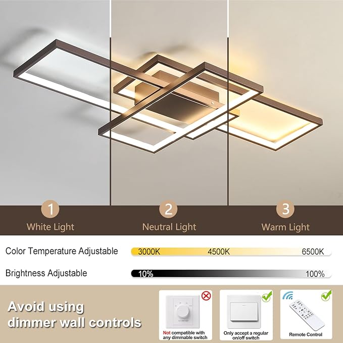 GEADI 35.4" Modern LED Ceiling Light, Dimmable Flush Mount with Remote | Bronze Geometric Ceiling Lamp, Low Profile Color Changing Light for Living Room, Bedroom, Dining Room and Kitchen