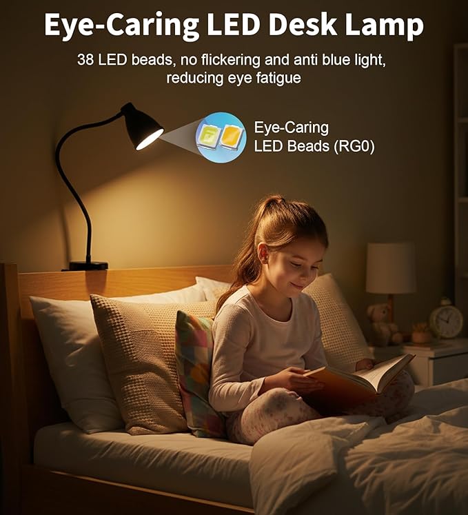 BOHON Reading Lights for Books in Bed, 5 Color 10 Brightness, Without Install Bedside Lamp, Half Hour Auto-Off Timer, Flexible Neck Wall Lamps for Bedroom Headboard Office Home (Black)