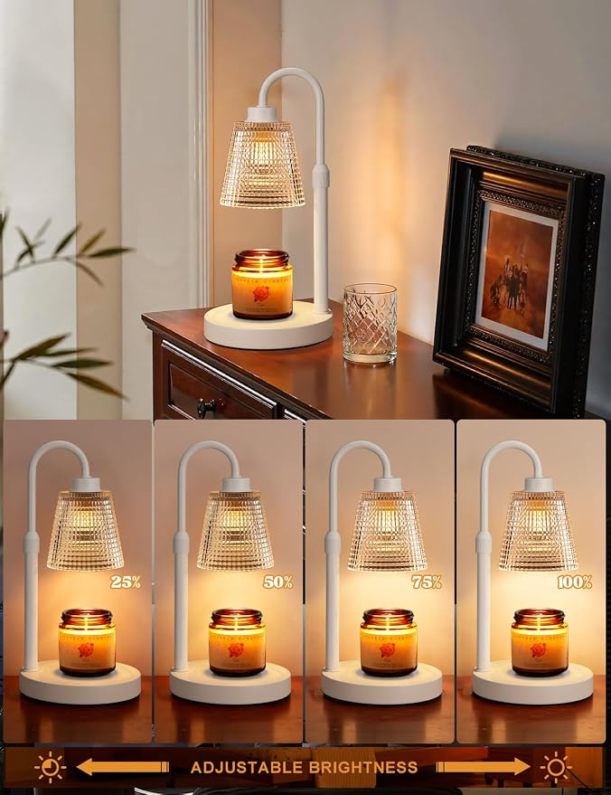 Innqoo White Candle Warmer Lamp with Timer, Dimmable Candle Warmer for Jar Candles, Height Adjustable Wax Melts Warmer, Birthday Gifts for Women Mom, House Warming Gifts New Home Decor