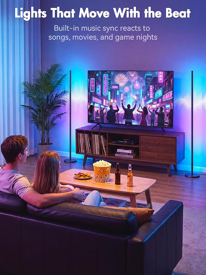 RGBICW Corner Floor Lamp, Smart LED Floor Lamp for Ambient Lighting with 16 Million Colors, App & Remote Control, 68 Scene Modes, Music Sync, Adjustable Warm White for Bedroom Living Room
