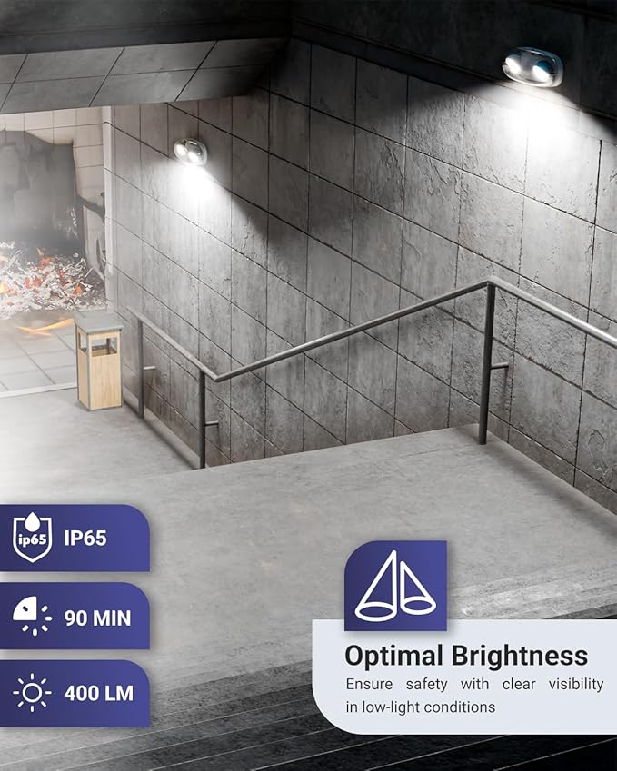 Sunco LED Outdoor Emergency Light, 2-Head Adjustable Wet Rated Exit Lights with Battery Backup, Egress Light, Fire Resistant, 2.4W, 400 LM, 6500K CCT, AC120-277V, UL 2 Pack.