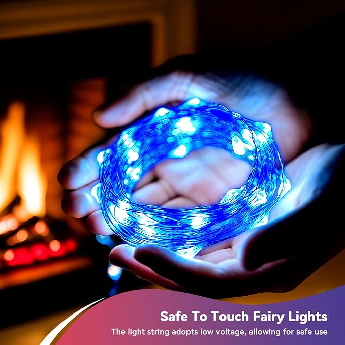 LitHome 4 Pack Blue Fairy Lights Battery Operated, Each 20 FT 60 LED | Twinkle Lights Battery Operated 2 Modes, Waterproof Fairy String Light for Classroom Indoor Bedroom Christmas Wedding Decor