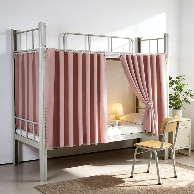 Dorm Blackout Privacy Bottom Bunk Bed Curtains - 2 Panels 78.7"x45.3", No Drill Installation for Twin Loft Beds, Light Blocking Under Bed Canopy with Hanging Hooks & Ropes