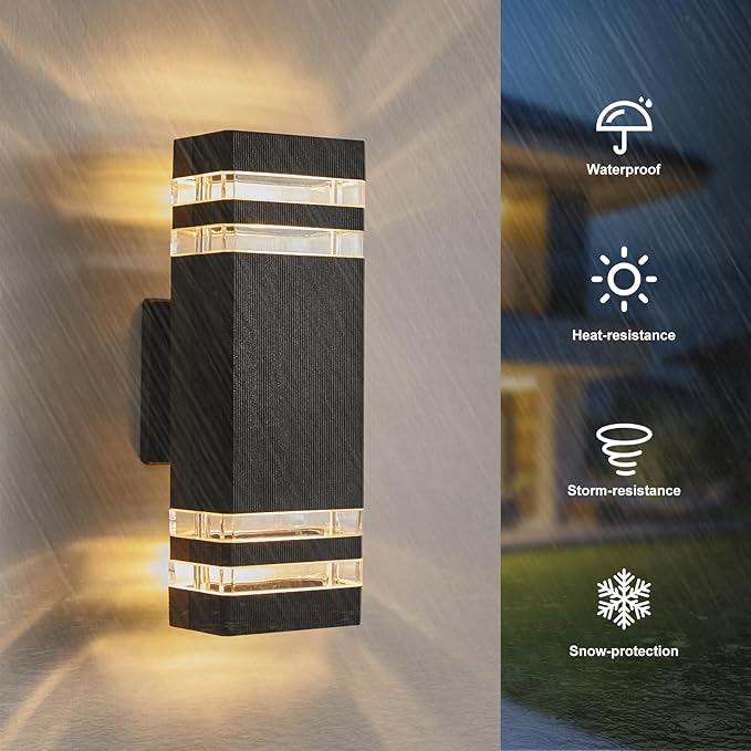 LMP Dusk to Dawn Outdoor Lighting,Aluminum IP65 Waterproof Wall Porch Light | Up and Down, 3000K 5W G10 Bulbs Included, ETL Certified, Outside Wall Exterior Lighting Fixtures for House,Front Door,Garage