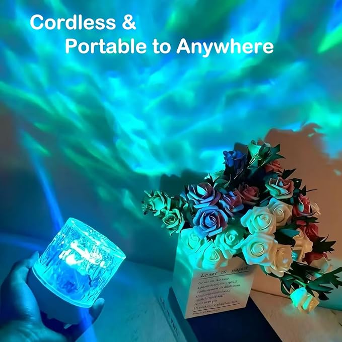 Rechargeable Shower Lights for Inside Shower-Ocean Wave Projector Light for Bathroom Bath Tub-Cordless LED Bathroom Lights 3D Water Ripple Light Ocean Lamp for Bathtub Relaxing Spa,Northern Lamps
