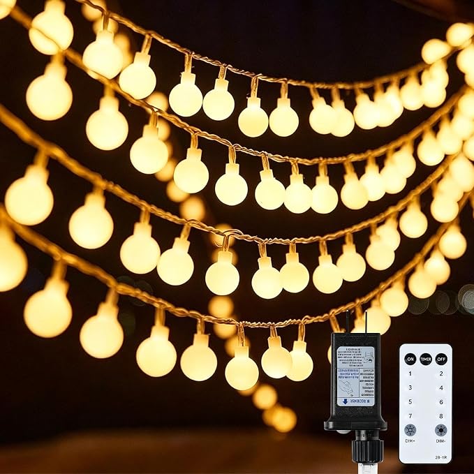 99FT 200LED Globe String Lights, Waterproof 8 Modes Hanging Fairy Lights Plug with Remote for Patio Garden Holiday Tree Yard Party Wedding Indoor Outdoor Decor, Warm White