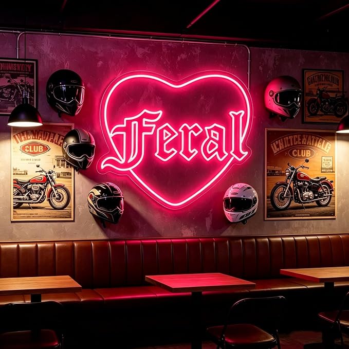 Feral Heart Neon Sign Pink LED Neon Light for Wall Decor USB Powered Gothic Neon Sign for Bedroom Bar Party Tattoo Studio Bachelorette Trendy Wall Art Halloween Decoration Goth Lover Gifts