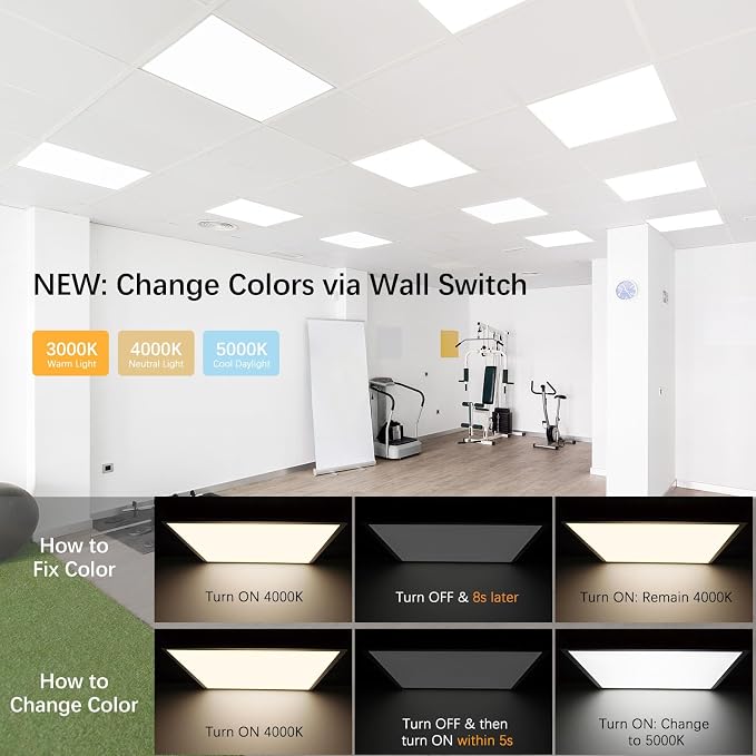 AIKVSXER 8 Pack 2x2 Led Flat Panel Light 40W 3000K/4000K/5000K Switchable | 4400LM Triac Dimmable 2x2 Led Light Drop Ceiling, AC 120V Back-Lit Recessed Drop Ceiling Lights for Office, Home