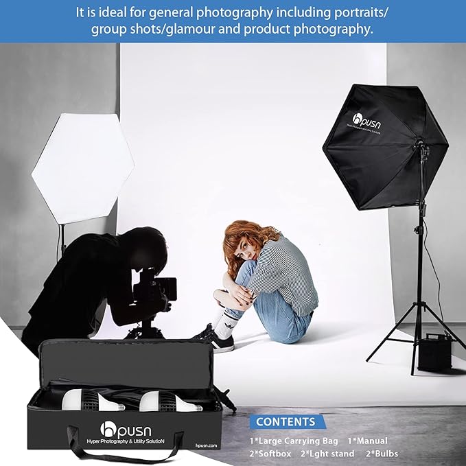 HPUSN Softbox Photography Lighting Kit 30"X30" Professional Continuous Lighting System Photo Studio Equipment with 2pcs E27 Socket 5400K Bulbs for Portraits Advertising Shooting YouTube Video