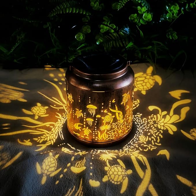Turtle Solar Outdoor Waterproof Lantern Garden Decor Birthday Gifts for Women Mon Grandma Metal Hanging Solar Lights Outside LED Lanterns for Yard Patio Lawn Pathway Landscape(Turtle)
