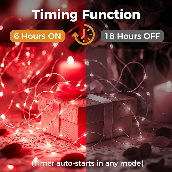 litogo 12 Pack Red Fairy Lights Battery Operated with Timer, 20 LED 3 Modes Twinkle Light, 7ft Waterproof Silver Wire Mini Small Bulk Mason Jar String Light, Decor for Wedding Party Christmas