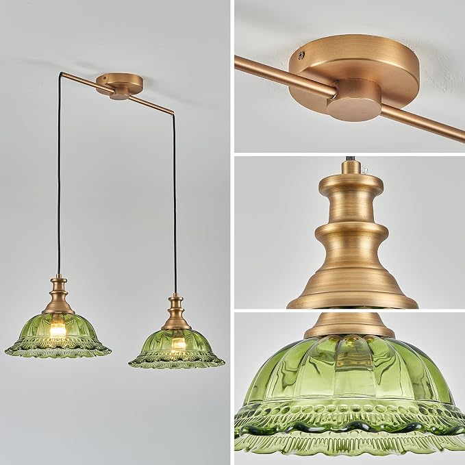 HDDFL Vintage Pendant Light Fixtures Modern Green Glass Hanging Lighting with Adjustable Cord for Kitchen Island Dining Room Living Room Hallway