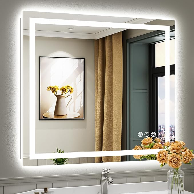 40x36 Inch LED Bathroom Mirror with Lights, Backlit & Front Lit | Anti-fog, 3 Color Dimmable, Memory Function, HD Reflection Tempered Glass, ETL Listed, IP54 Waterproof