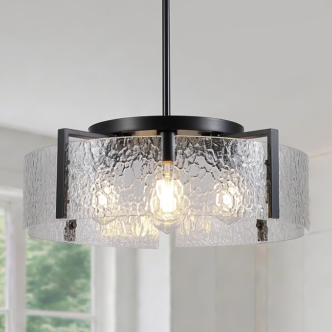 Black Chandelier for Dining Room Light Fixture, 5-Light Glass Entryway Light Fixture, Adjustable Pendant Lights Kitchen Island Modern Farmhouse Kitchen Foyer Chandelier for Entryway, Bedroom, Bathroom