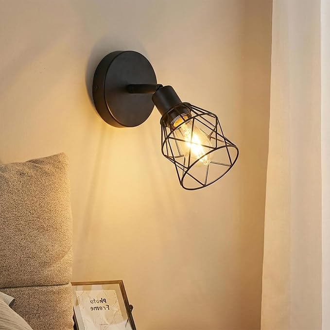 LOUSACE Black Track Lighting Fixture, 1-Light Adjustable Spot Light Fixture with Metal Wire Cage for Ceiling Bedroom Bedside Hallway, E26 Base