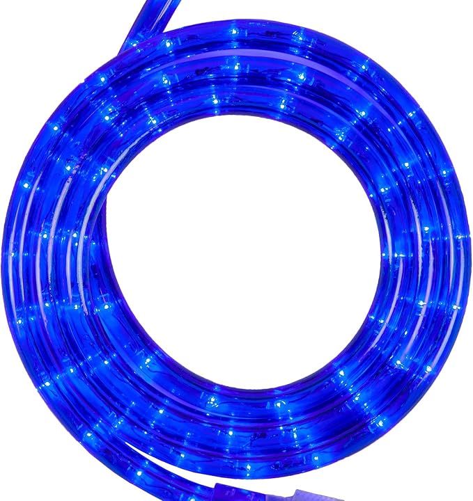 Wintergreen Lighting 18ft 216 LED Commercial Grade Blue Rope Light, LED Flexible Rope String Light Outdoor – LED Rope Bedroom Light, 120V, ½ Inch, 2-Wire – Rope Light Clips and Power Cord Included