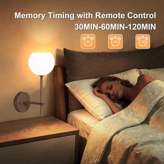 Brown Battery Operated Wall Sconces Set of 2, Rechargeable Wireless Wall Lights with Milky White Frosted Glass, 12 RGB and 3CCT Dimmable Wall Lamps with Remote for Bedroom Living Room Hallway