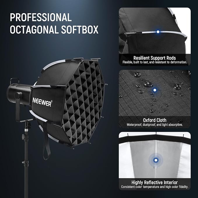 NEEWER Octagonal Softbox Kit, 17.7" Parabolic Soft Box with Light Diffusers for Studio Photography Video Recording Streaming Lighting Compatible with Aputure 120d Compatible with Godox SL60w, NS45P